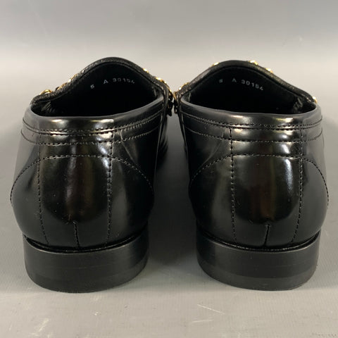 DOLCE & GABBANA Size 6 Black Gold Leather Slip On Loafers