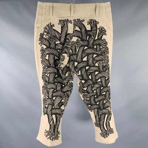 NEMETH Size M Beige Ropes Print Linen Button Fly Casual Pants