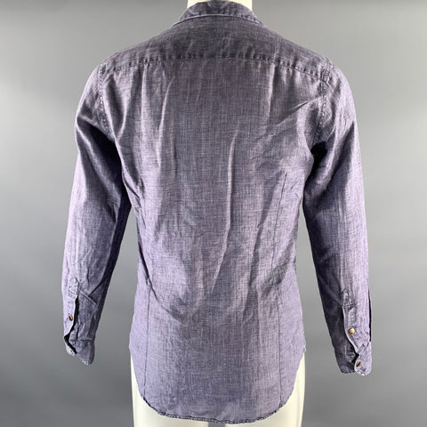 GIORGIO ARMANI Size S Navy Chambray Linen Camp Long Sleeve Shirt