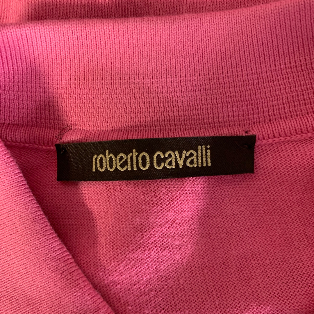 ROBERTO CAVALLI Size XXL Pink Knitted Cotton Buttoned Polo