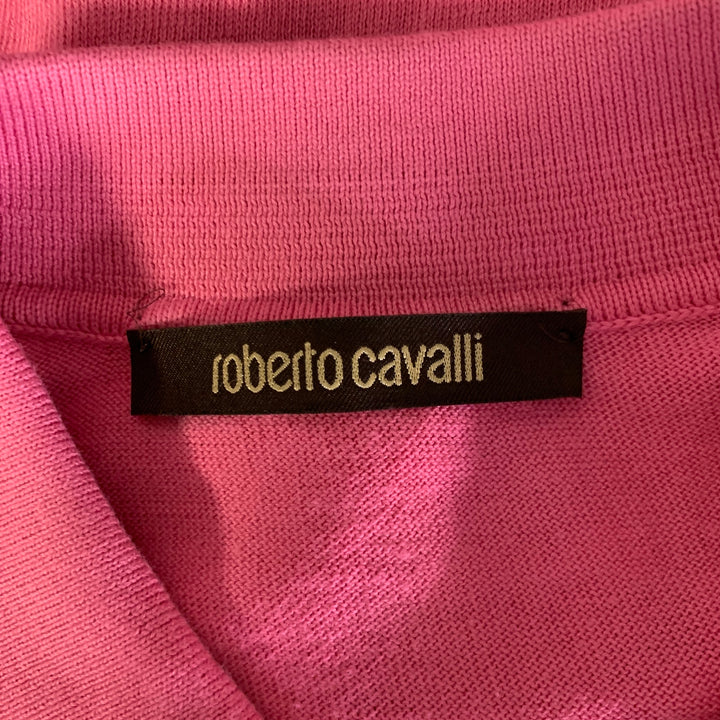 ROBERTO CAVALLI Size XXL Pink Knitted Cotton Buttoned Polo