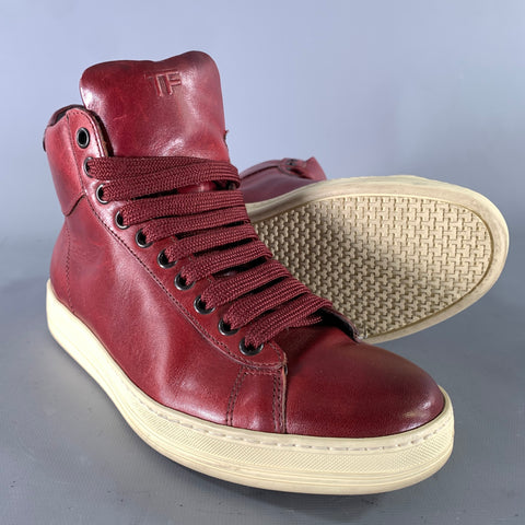 TOM FORD Size 6.5 Burgundy Leather High Top Sneakers