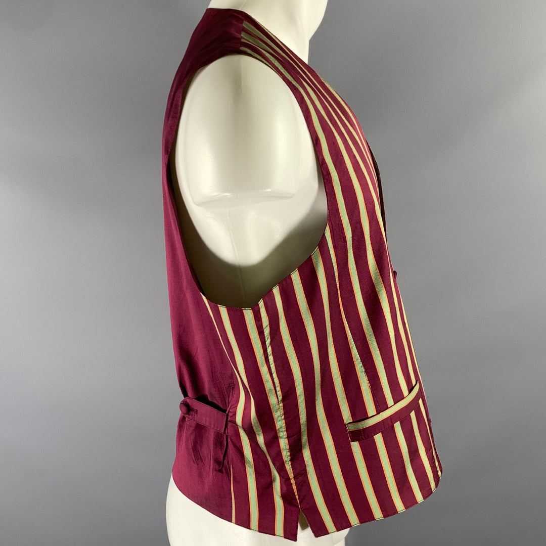 WILKE RODRIGUEZ Size L Burgundy Green Stripe Silk Vest