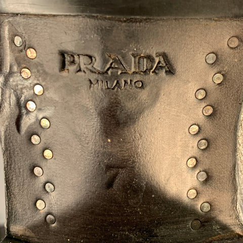 PRADA Size 8 Black Distressed Leather Pull On Western Cowboy Boots