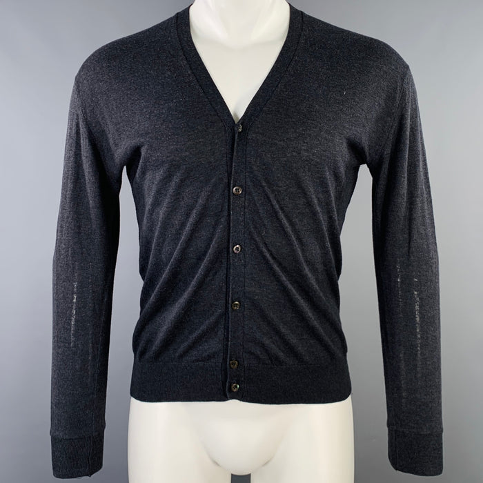 PRADA Size 38 Grey Knit Buttoned V-Neck Cardigan