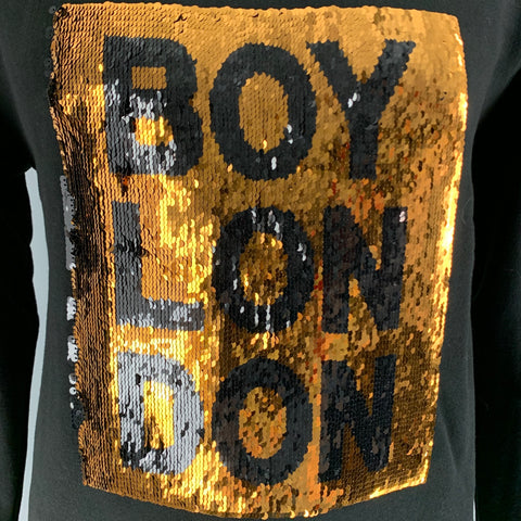 BOY LONDON Size L Black Gold Sequined Logo Cotton Pullover Sweatshirt