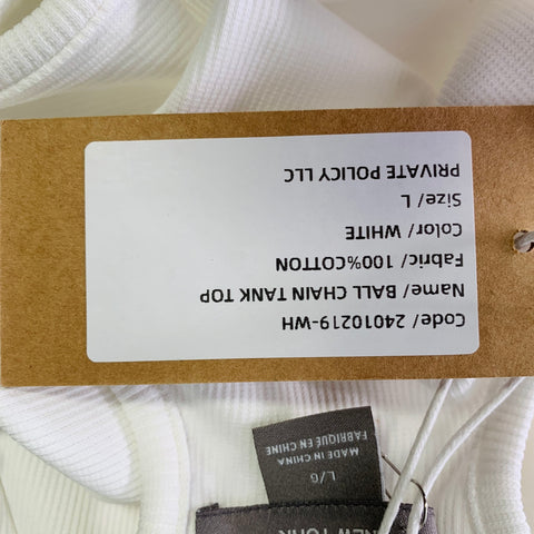 PRIVATE POLICY Size L Ball Chain White Cotton Blend Ribbed Tank Casual Top