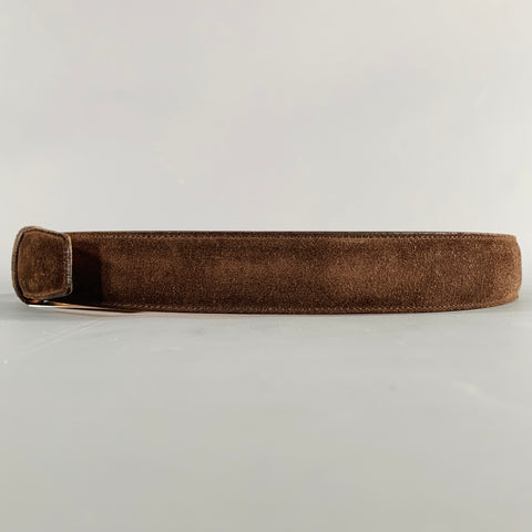 CANALI Size 34 Brown Silver Suede Belt