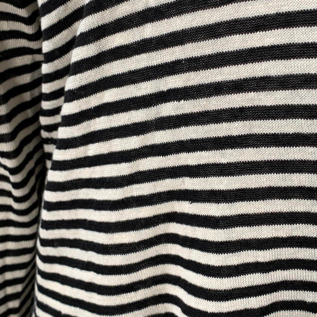 MAX MARA Size L White Black Linen Stripe Boxy Crew Neck Pullover