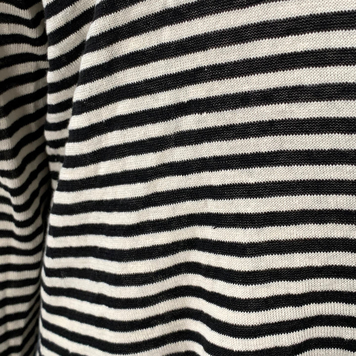 MAX MARA Size L White Black Linen Stripe Boxy Crew Neck Pullover