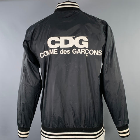COMME des GARCONS Size L Black White Stripe Nylon Varsity Jacket