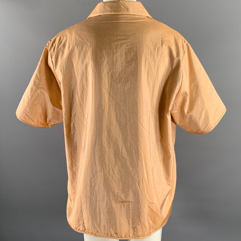 JIL SANDER Size XL Pink Peach Polyamide Silk Camp Short Sleeve Shirt