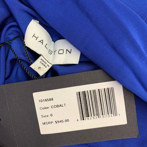 HALSTON Size 0 Blue Cobalt Ruched One Shoulder Long Evening Gown