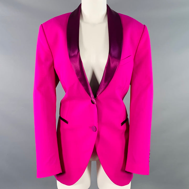 MSGM Size 8 Magenta Wool Blend Shawl Collar Jacket Blazer