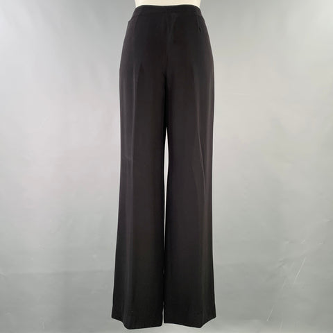 GIORGIO ARMANI Size 6 Black Silk Wide Leg Dress Pants