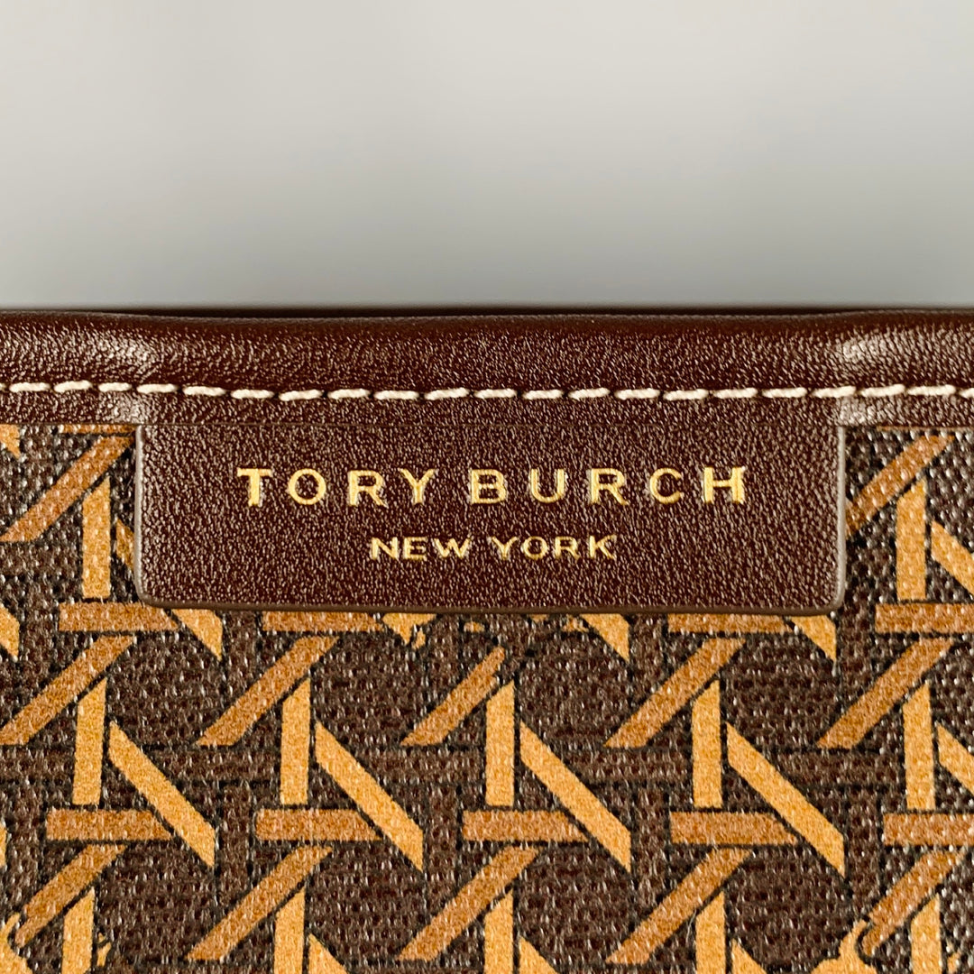 TORY BURCH Ever-Ready Brown Tan Monogram Coated Canvas Leather Tote Handbag