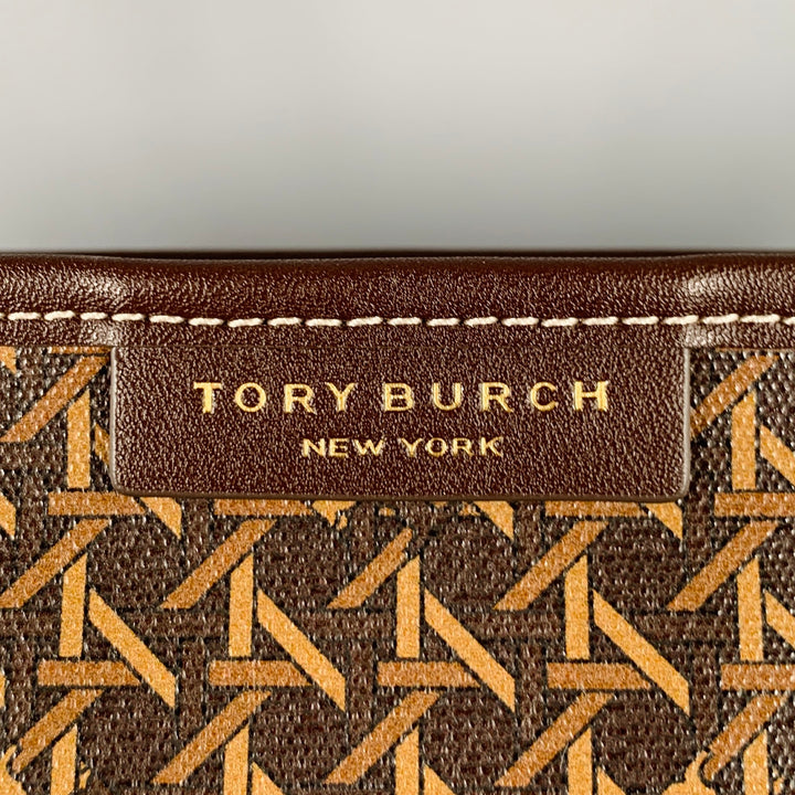 TORY BURCH Ever-Ready Brown Tan Monogram Coated Canvas Leather Tote Handbag