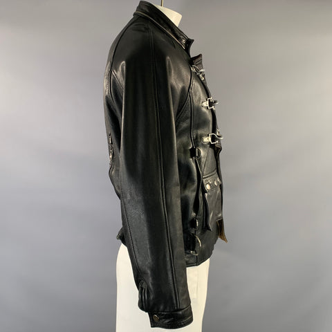 AVIREX Size L Black Leather Biker Jacket