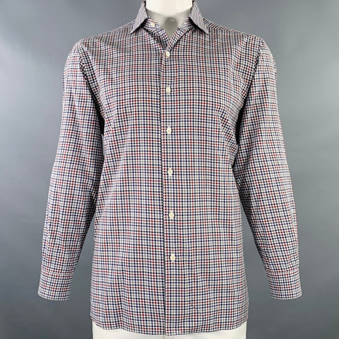 Chemise en Coton à Carreaux Rouge et Bleu Marine Manches Longues ERMENEGILDO ZEGNA Taille XL