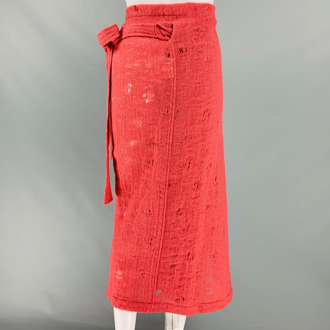 COMME des GARCONS 1980s Size S Rust Wool Woven Midi Wrap Skirt
