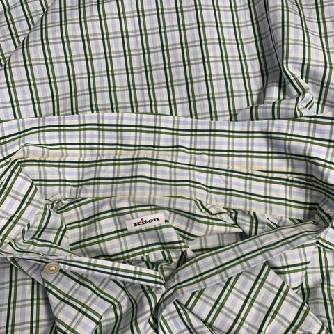 KITON Size M White Green Plaid Cotton Curved Cutaway Long Sleeve Shirt