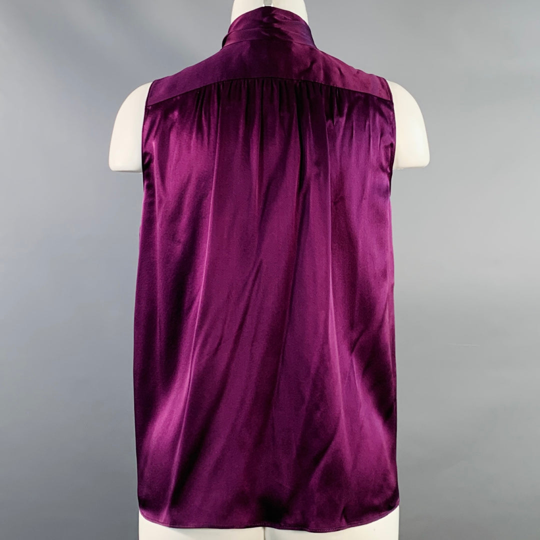 FRAME Size XS Purple Satin Hidden Buttons Bow Blouse
