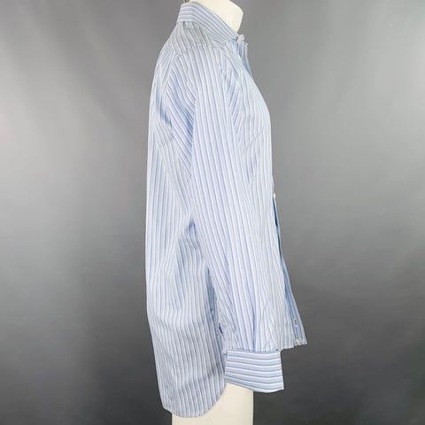 BURBERRY LONDON Size M Blue White Stripe Cotton French Cuff Long Sleeve Shirt