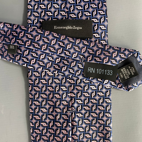 ERMENEGILDO ZEGNA Purple Black & Navy Geometric Silk Tie