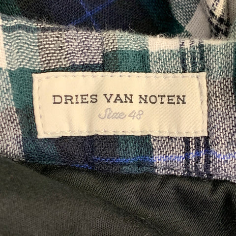 DRIES VAN NOTEN Size 32 Green Black White Plaid Cotton Drawstring Casual Pants