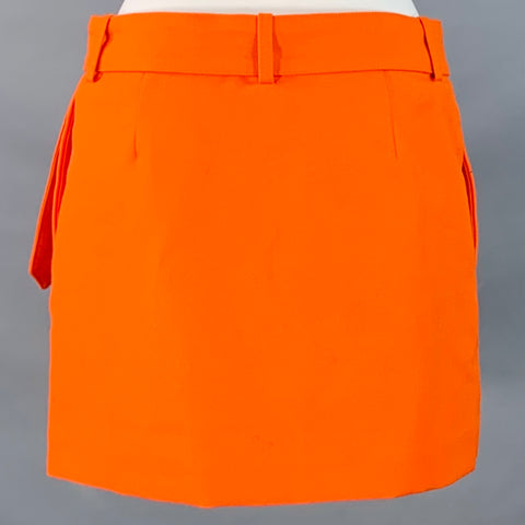 AMI by ALEXANDRE MATTIUSSI Size S Orange Wool Twill Belted Wrap Mini Skirt