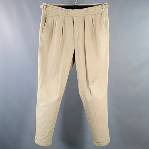TOOD SNYDER Size 38 Beige Twill Cotton Pleated Side Tabs Casual Pants
