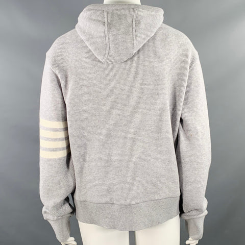 THOM BROWNE Size XL Grey Cream Cashmere Wool Waffle Hoodie Casual Top