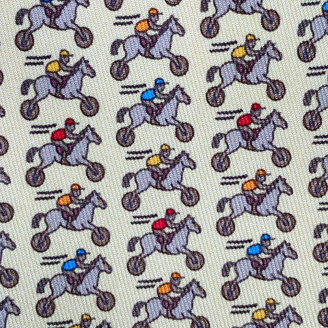 HERMES Yellow Multi Color Equestrian Silk Tie