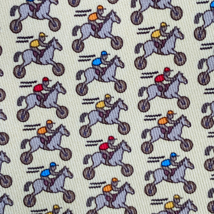 HERMES Yellow Multi Color Equestrian Silk Tie