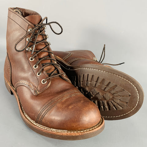 RED WING Size 9 Brown Contrast Stitch Leather Cap Toe Boots