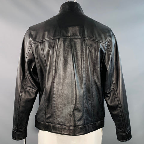 ROUNDTREE & YORKE Size L Black Lambskin Leather Motorcycle Jacket