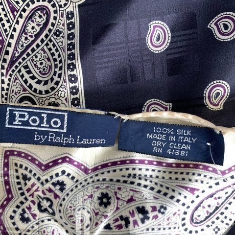 RALPH LAUREN Black Cream Bandana Silk Pocket Square