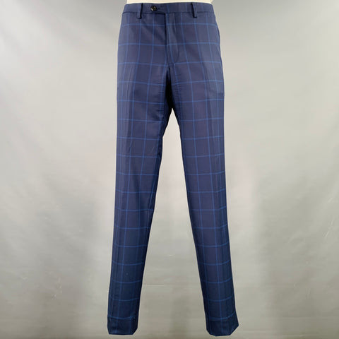 SARTORIO Costume croisé en laine à carreaux fenêtre bleu, taille 44