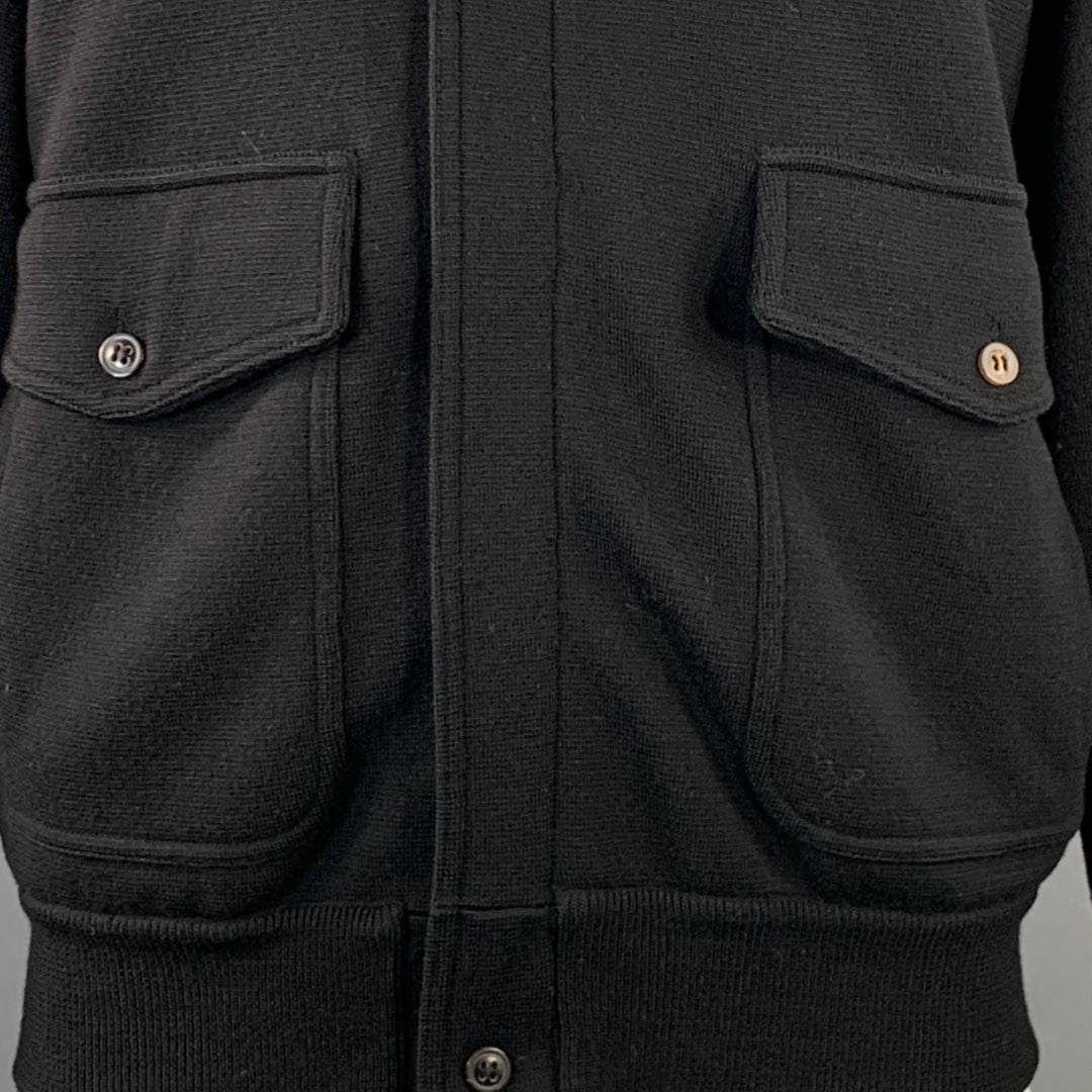 ADAM KIMMEL Size L Black Wool Knit Epaulets Military Jacket