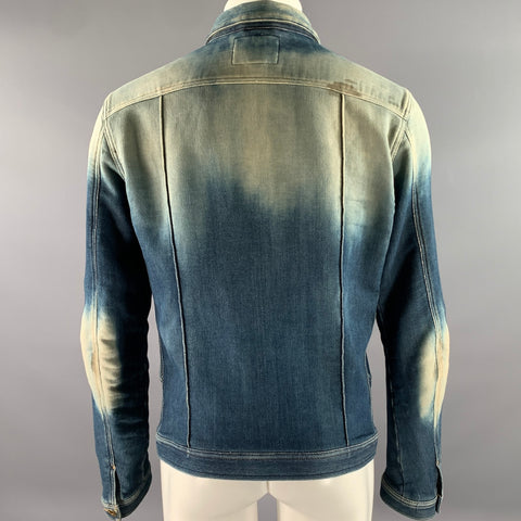 DIESEL Size L Blue Indigo Acid Wash Cotton Blend Trucker Jacket