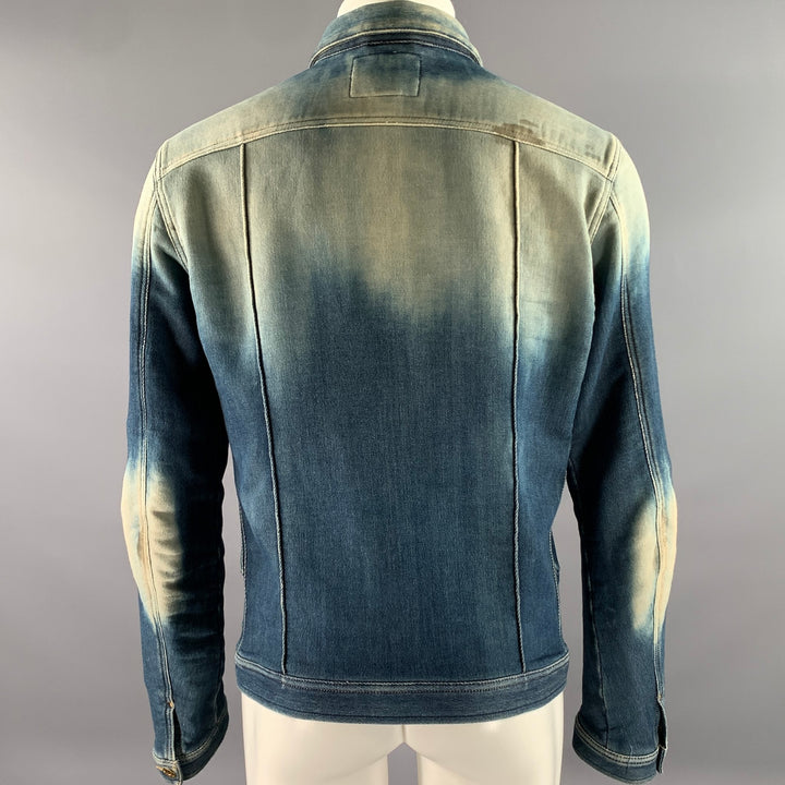 DIESEL Size L Blue Indigo Acid Wash Cotton Blend Trucker Jacket