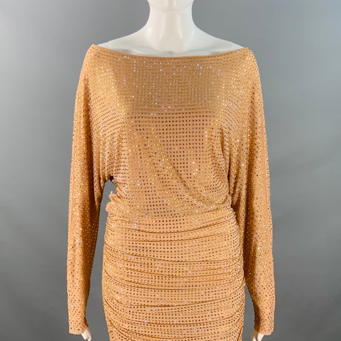 SELF-PORTRAIT Size 4 Beige Polyester Blend Rhinestones Long Cocktail Dress