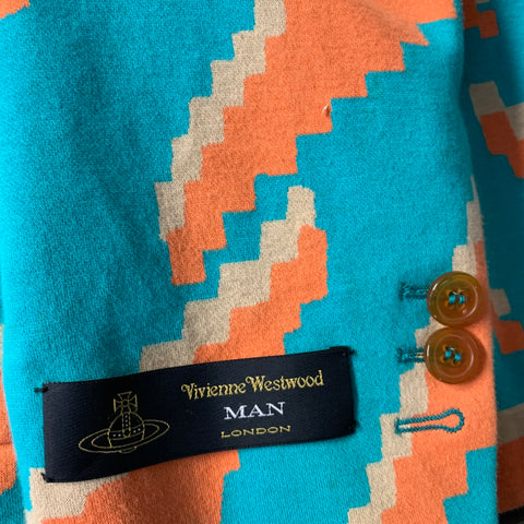VIVIENNE WESTWOOD Chest Size 46 Green Orange & Khaki Cotton Sport Coat