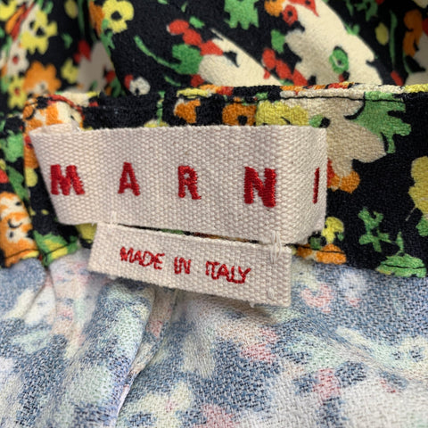 MARNI Size M Black Multi Color Viscose Floral Elastic Waistband Casual Pants