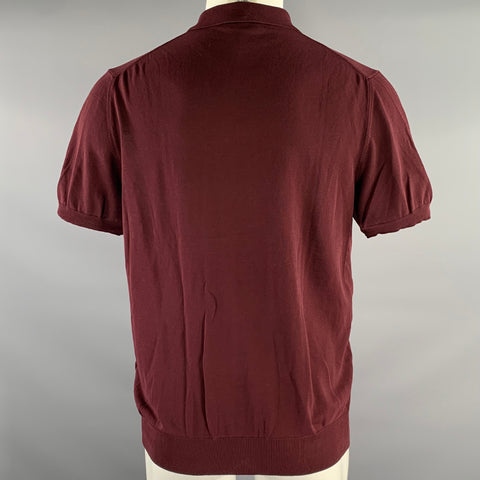 BEAMS Size M Burgundy Knit Cotton Pointed Collar Polo
