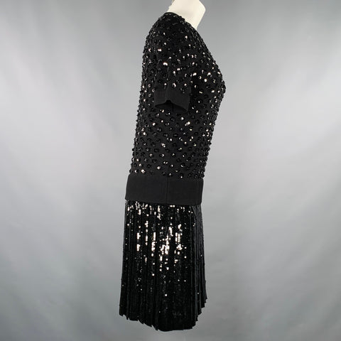 ROBE plissée MICHAEL KORS COLLECTION en laine mérinos noire et sequins, taille S