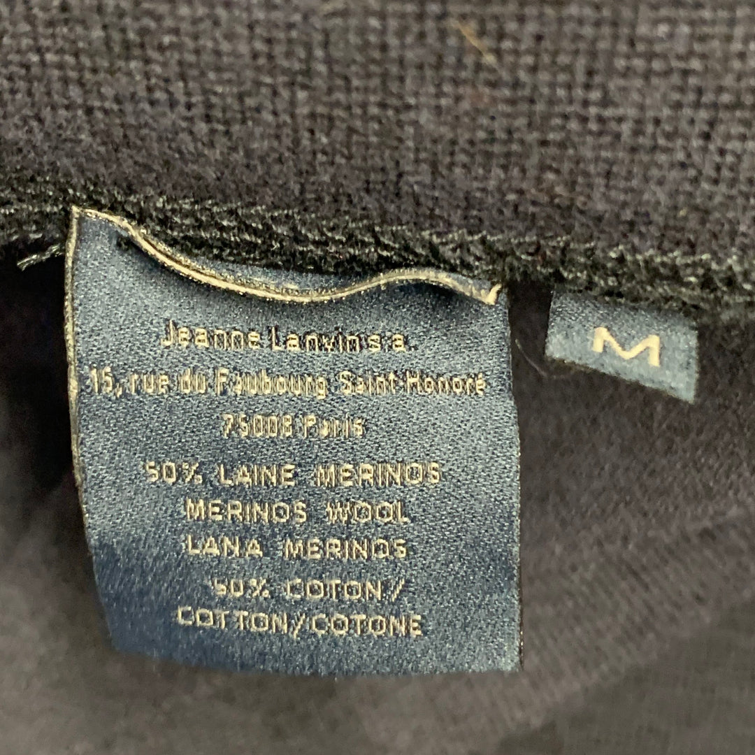 LANVIN Size M Navy Grey Pink Stripe Merino Wool Cotton Knit Long Sleeve Shirt