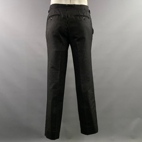 TOM FORD Chest Size 42 Black White Pinstripe Wool mohair Peak Lapel 34 31 Suit