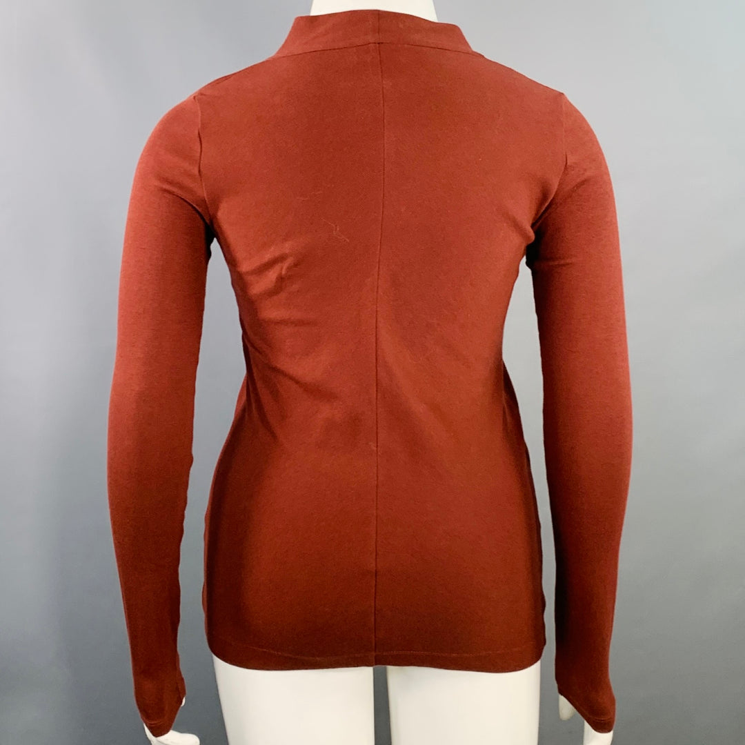 BRUNELLO CUCINELLI Size L Red Burgundy Cotton Blend Ribbed Cowl Neck Pullover