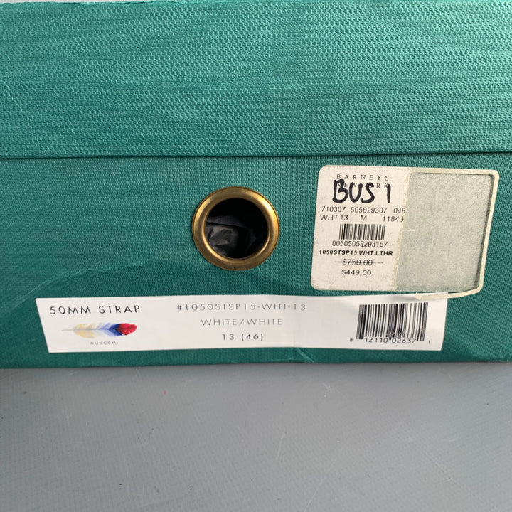 BUSCEMI Size 13 White Pebble Grain Leather Buckle Cap Toe Low Top Sneakers